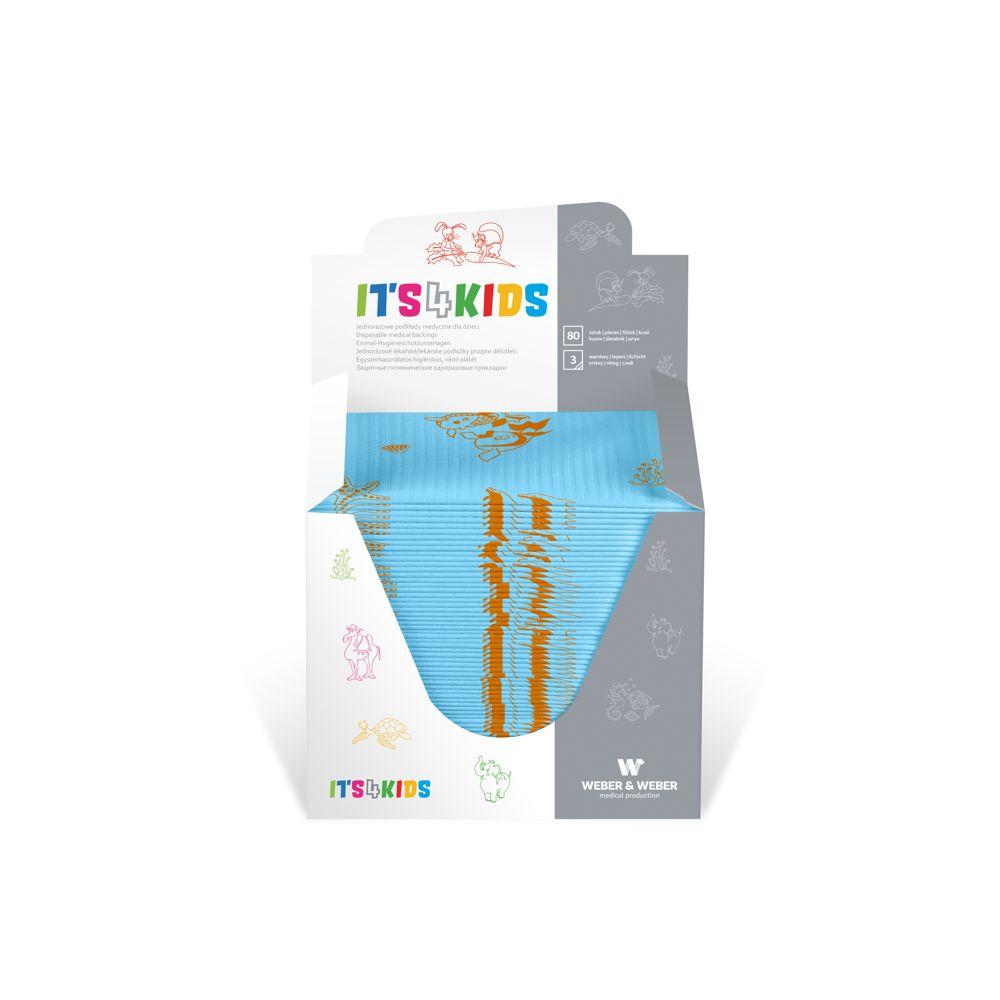 Podklady medyczne bibulowo-foliowe dla dzieci 33 x 48 cm (skladane w kostke) niebieski - 80 listków