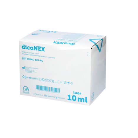 Strzykawka iniekcyjna Diconex typu Luer, 3-cz., sterylna 10 ml, 100 szt. 