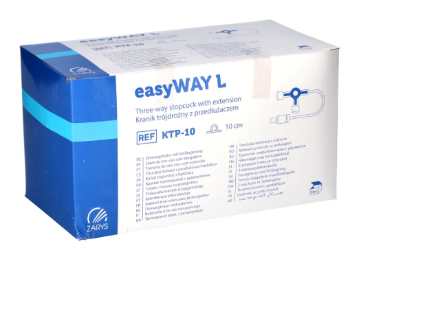 Kranik trójdrozny sterylny z przedluzaczem 10 cm bez ftalanów