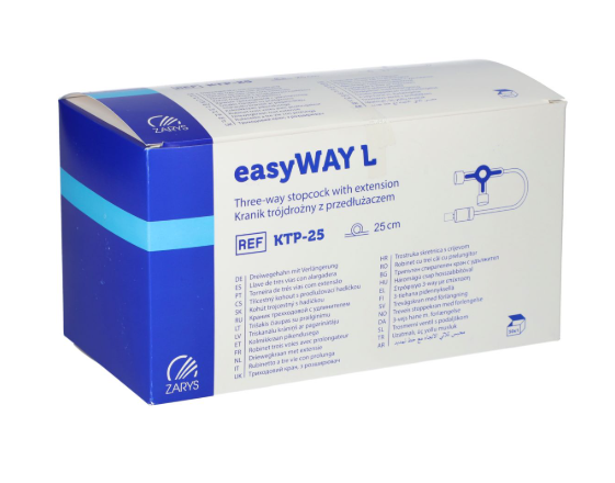 Kranik trójdrozny sterylny z przedluzaczem 25 cm, bez ftalanów