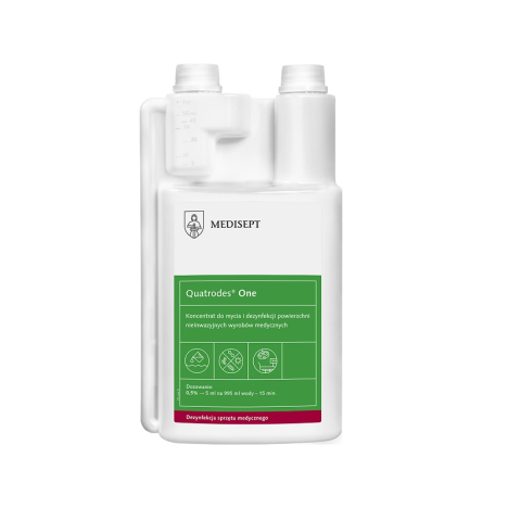 Quatrodes One Koncentrat do mycia i dezynfekcji powierzchni nieinwazyjnych wyrobów medycznych 1L z dozownikiem