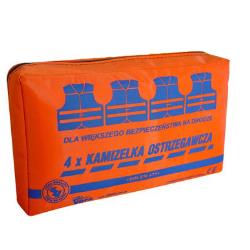 Zestaw 4 kamizelek ostrzegawczych w opakowaniu z tkaniny wodoodpornej