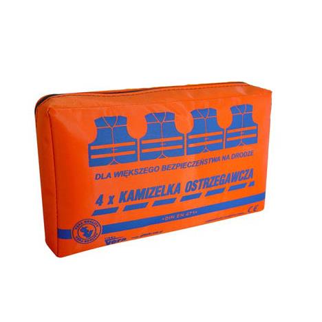 Zestaw 4 kamizelek ostrzegawczych w opakowaniu z tkaniny wodoodpornej