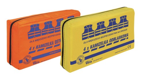 Zestaw 4 kamizelek ostrzegawczych w opakowaniu z tkaniny wodoodpornej