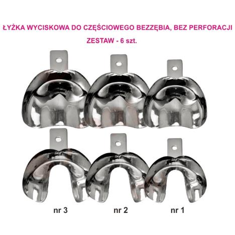 Łyżka wyciskowa do częściowego bezzębia, bez perforacji - zestaw 6 szt.