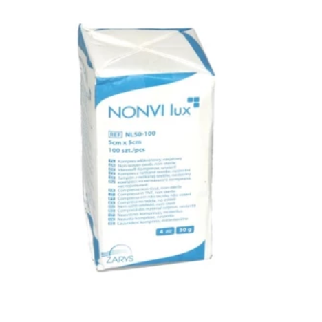 Kompres włókninowy NONVI lux niejałowy, 40 g/m², 4 warstwowy, 5 x 5 cm x 100 szt.