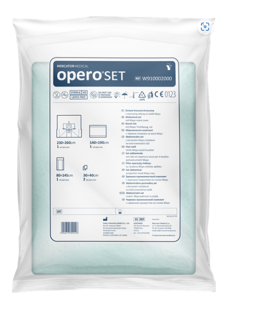 Zestaw brzuszno – kroczowy z czerwoną serwetą na stolik Mayo