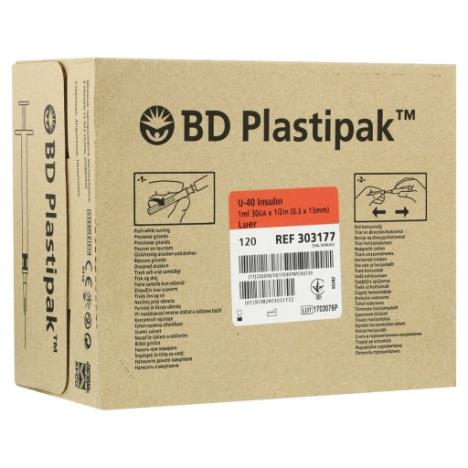 Strzykawka insulinowa BD PLASTIPAK, trzyczęściowa 1 ml z igłą 0,3x13, 120 szt. 