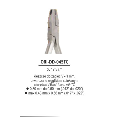 Kleszcze do zagięć V-1mm, proste, dł. 12,5 cm