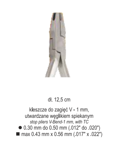 Kleszcze do zagięć V-1mm, proste, dł. 12,5 cm