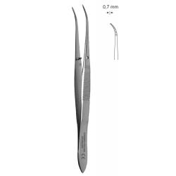 Pinceta do tęczówki odgięta, dł. 100 mm, czubek 0,7 mm