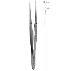 Pinceta do tęczówki prosta, dł. 100 mm, czubek 1mm, 1×2 ząbki