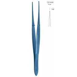 Pinceta do tęczówki prosta tytanowa 10 cm, czubek 1mm 1×2 ząbki