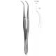 Pinceta do tęczówki, lekko odgięta dł. 100 mm, czubek 1 mm, 1×2 ząbki