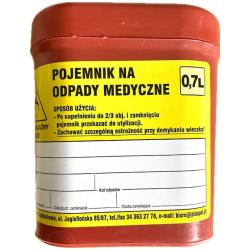 Pojemnik na odpady medyczne 0,7L płaski, czerwony