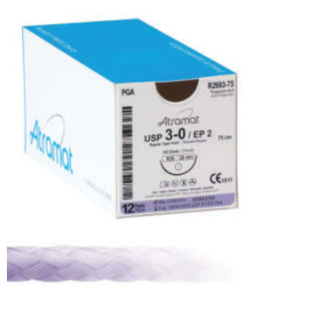 PGA  4/0, dł.75cm, igła CE-19, 3/8 koła odwrotnie tnąca (op.=12sztuk)