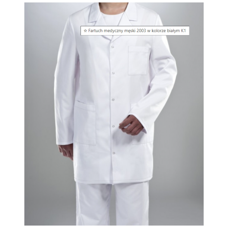 Fartuch medyczny męski 2003, biały 50% bawełna/50% poliester, rozm. 50