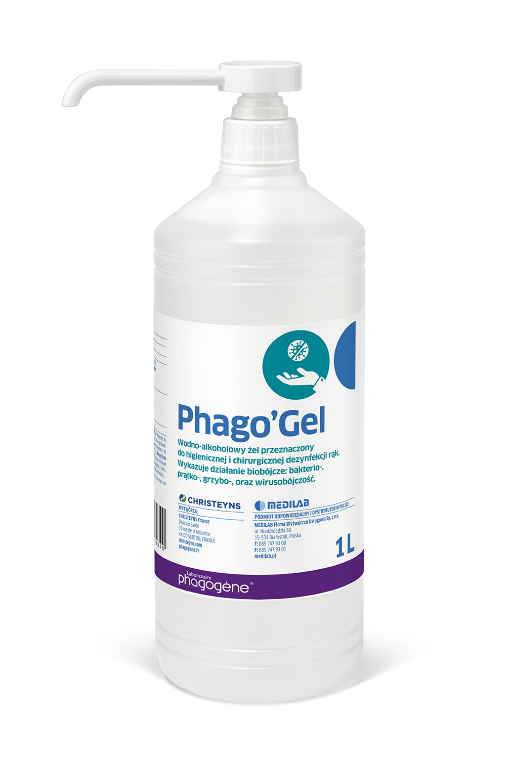 Phago'Gel wodno-alkoholowy preparat do dezynfekcji rąk, 500 ml 