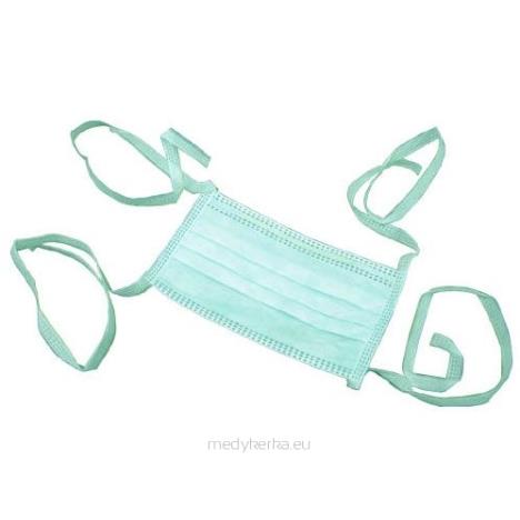 Maska medyczna trzywarstwowa z trokami, zielona, op. 50 szt.