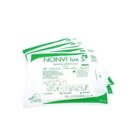 Kompres włóknikowy jałowy 5cmx5cmx10 szt , 30g/m², 4 warstwowy NONVI lux S (box a'10szt)