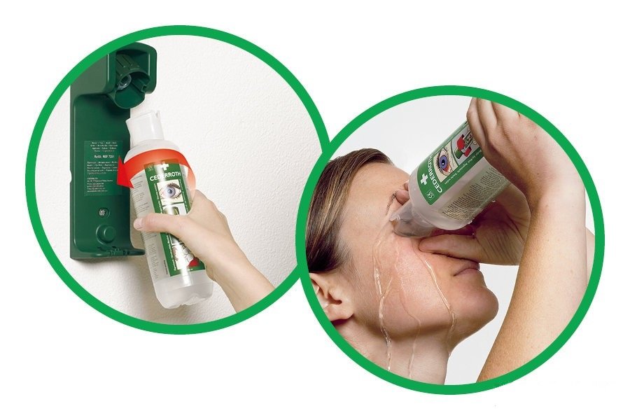 Płuczka do oczu z płynem 500 ml + uchwyt