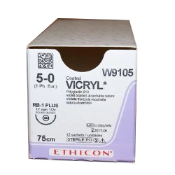 Szew Vicryl, rozm. 5/0, 1/2 koła, igła okrągła rozwarst. 75cm, op. 12 szt