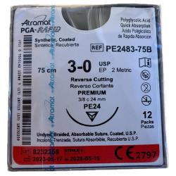 PGA Rapid 3/0, dł. 75 cm, igła PE-24, 3/8 koła odwr. tnąca, op. 12 szt. 