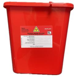 Pojemnik na odpady medyczne z pokrywką_5L_czerwony prostokątny, 1 szt.