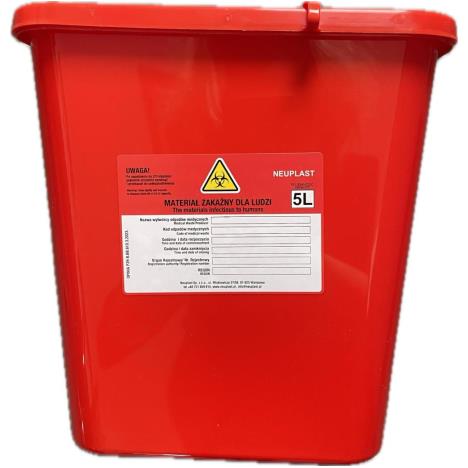 Pojemnik na odpady medyczne z pokrywką_5L_czerwony prostokątny, 1 szt.