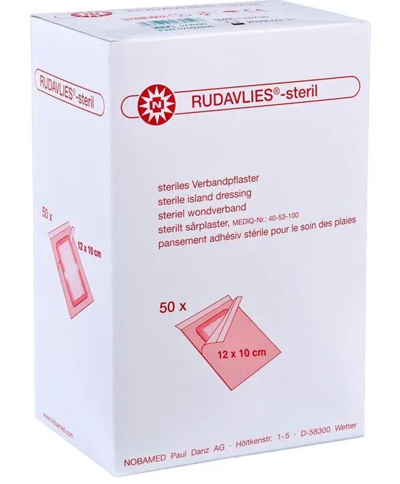 Opatrunek włókninowy z wkładem chłonnym 10 cm x 12 cm, RUDAVLIES op. 50 szt 