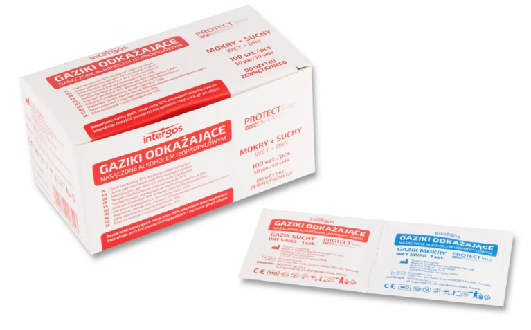  Gaziki do dezynfekcji zestaw iniekcyjny suche/mokre 6,5cmx3cm 