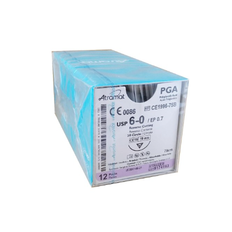 PGA 6/0, dł.75cm, igła CE-19, 3/8 koła odwrotnie tnąca