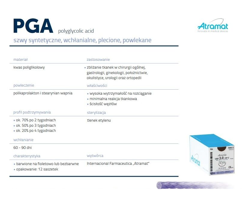PGA 2/0, dł. 90cm, igła R-26, 1/2 koła okrągła - op. 12sztuk