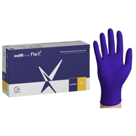 Rękawice nitrylowe easyCARE FLEX kobaltowe PF - M (100 szt.)