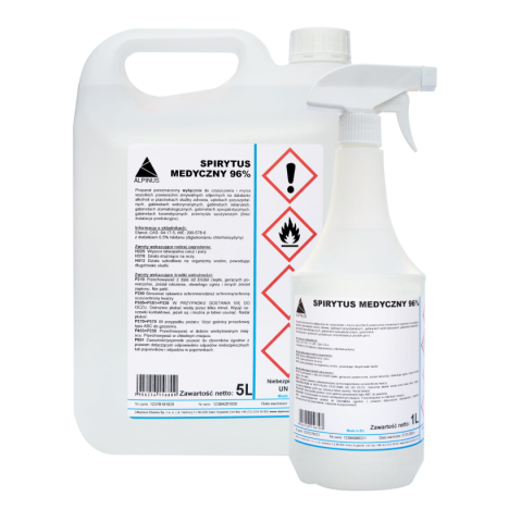 Spirytus medyczny 96% – alkohol etylowy do dezynfekcji i czyszczenia powierzchni 5L