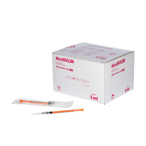 dicoSULIN, strzykawka,insulinowa z igłą 0,4mm x 13mm, 100 I.U/ml, 1ml, op. 100 szt 