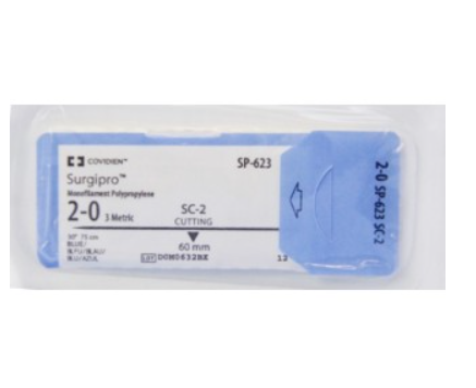 Szwy polipropylenowe niewchłaniane 2-0, dł. 75 cm, igła SC-2, tnąca, niebieski, op. 24 szt