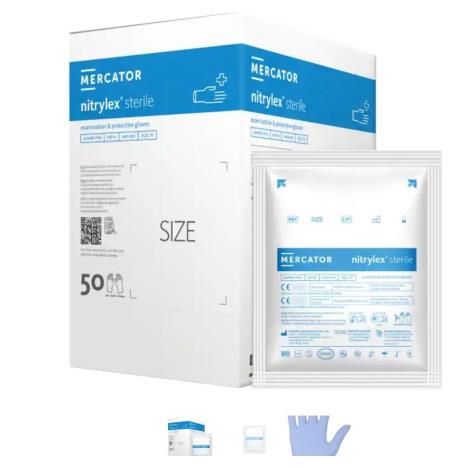 MERCATOR nitrylex sterile, rękawice diagnostyczne, jałowe, nitrylowe, bezpudrowe, kolor niebieski -L