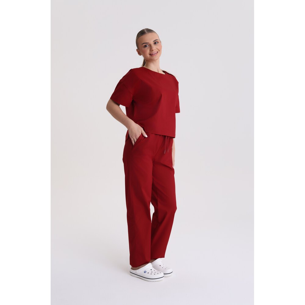 Spodnie medyczne damskie stright-leg Red Wine XS