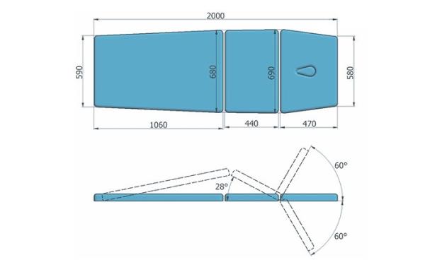 Stół rehabilitacyjny NSR 3 L 2 E - łamana część blatu i elektryczna regulacja wysokości stołu