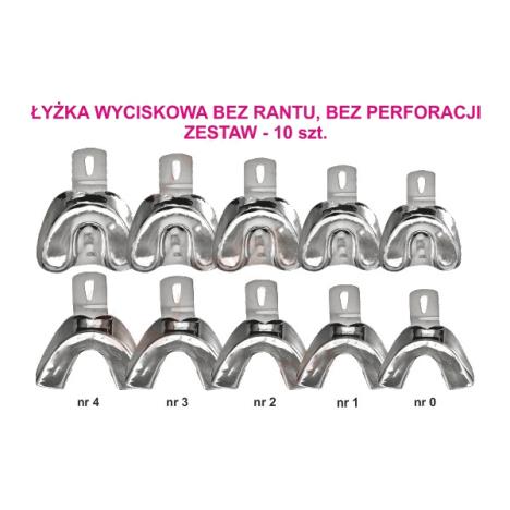 Łyżka wyciskowa bez rantu, bez perforacji - Zestaw łyżek 10 szt. 
