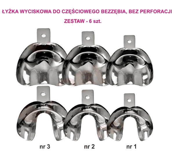 Łyżka wyciskowa do bezzębia, bez perforacji - zestaw 6 szt.
