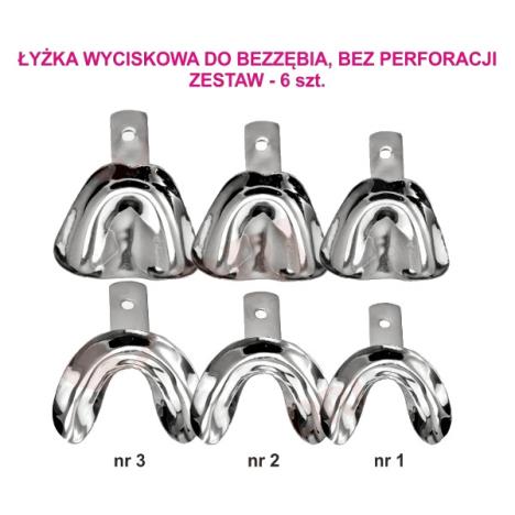 Łyżka wyciskowa do bezzębia, bez perforacji - zestaw 6 szt.